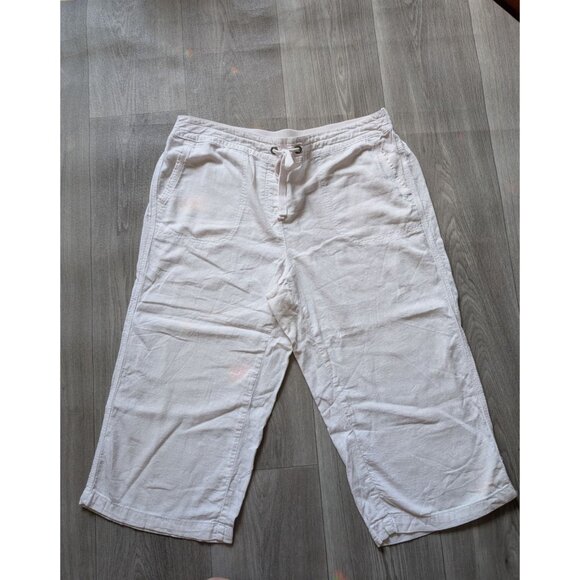 Per Se Womens White Drawstring Cropped Linen Pants Size L - Picture 1 of 5